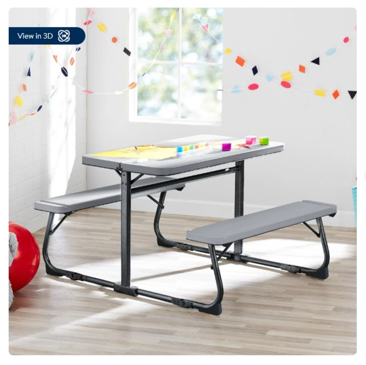 Gray Folding Kid's Activity Table for Children Ages 3 to 8, 33.11" x 40.94" x 21.85"